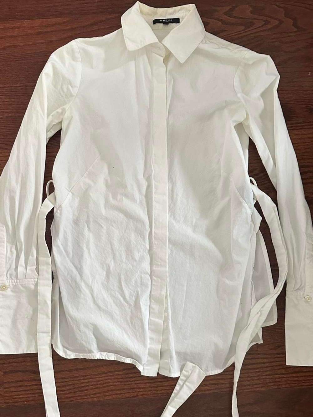 Derek Lam White Tie-Side Cotton Button-Front Shirt